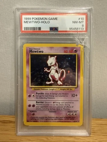 Pokémon TCG • Mewtwo 10/102 Base Set 1999 Unlimited • Holo Rare • PSA 8 NM-Mint