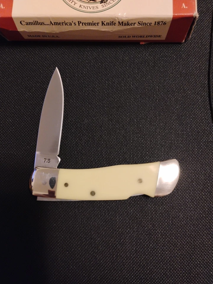 Vintage Camillus NY USA 715Y Yello Jaket Cuchillo de bolsillo de una sola hoja con bloqueo trasero Nuevo Foto 3 de 4