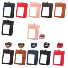 Blocking Card Holder PU Leather Wallet with Neck Lanyard Strap for Office WorkeR