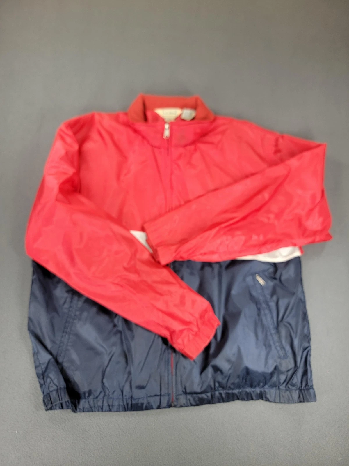 LL Bean Jacket Mens XL Red Blue Colorblock Full Zip Windbreaker Outdoors