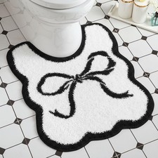 Bow Toilet Rug UShaped Scalloped Bathroom Mat Non Slip Black 24x20 Inches