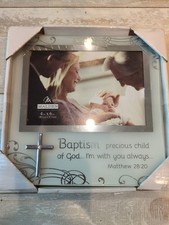 MALDEN 4x6 Baptism Photo Frame - Silver Accents on Frosted Glass NIB