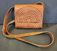 Hand Tooled Leather Handbag Purse Sun Pattern Crossbody Boho Purse