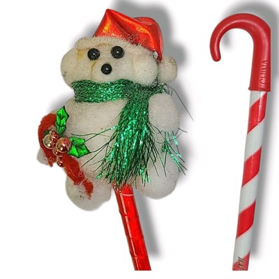 Vintage Christmas Pen & Pencil Teddy Bear Candy Cane
