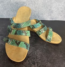 Vionic - Dwyn - 3 Strap Snakeskin - Slip On Wedge Sandals Orthaheel - Green Teal