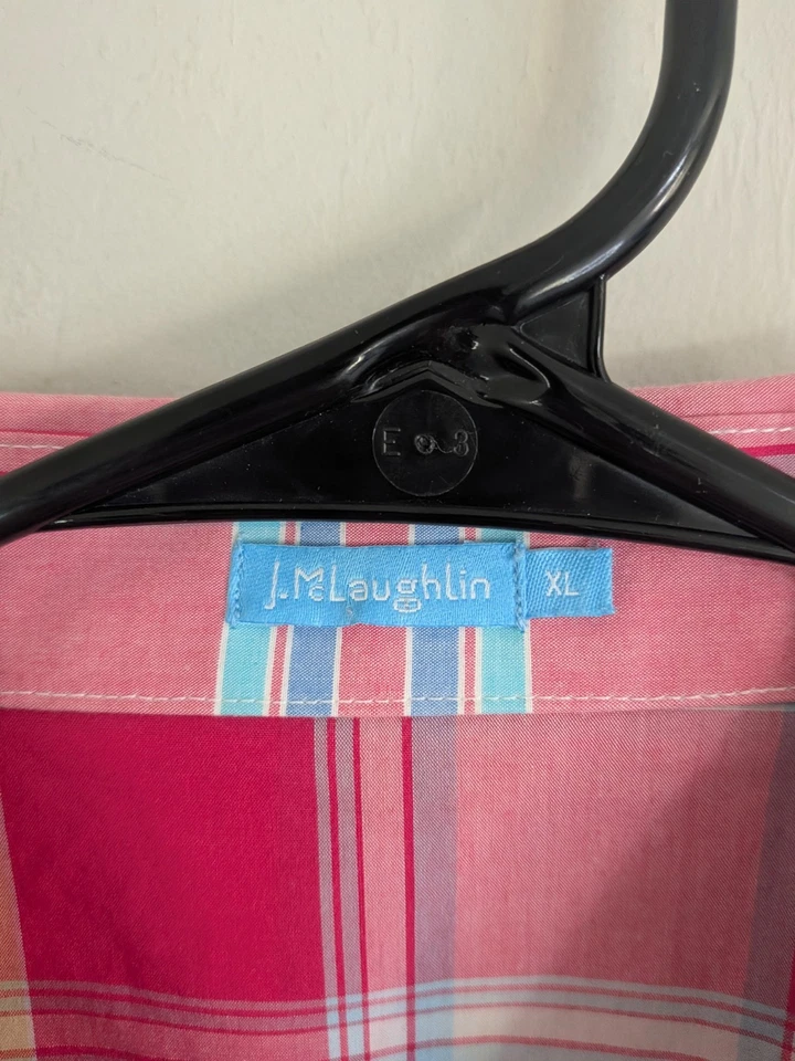 J. McLaughlin Shirt Men's Extra Large Pink Button Up Long Sleeve Plaid Cotton - Image 4 of 4