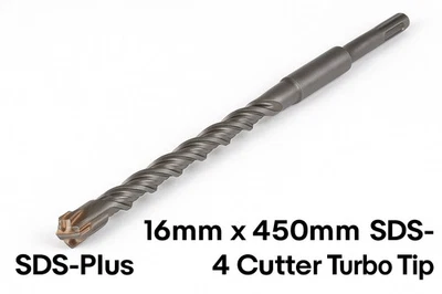 SALI SDS-Plus Hammer Drill 16mm x 450mm – 4 Cutter Cross Turbo Tip Masonry & Concrete