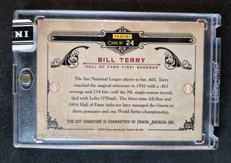 Bill Terry Auto /49 2011 Donruss Limited Cuts Cut Signatures Encased #24 HOF - Изображение 2 из 2