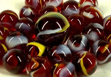 25 Glass Marbles FIRE Translucent Clear Red White/Yellow Swirl Pack Shooter