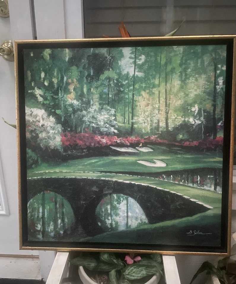 Bobby Sikes, Textured Augusta - “Morning Tee 12th Hole” Size 25” X 25” Bombay Co - Image 1 of 4