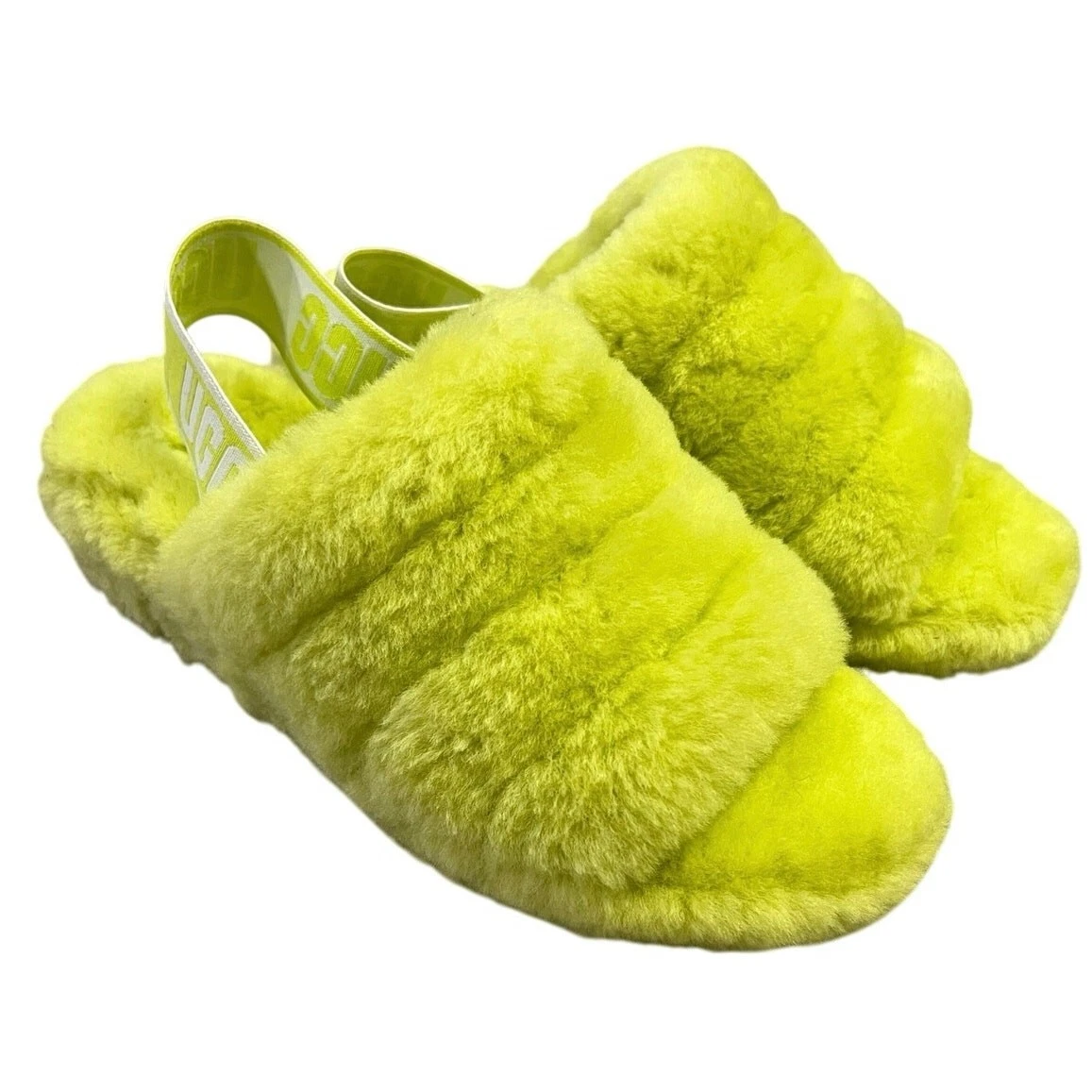 Ugg Fluff Yeah Slingback Ciabatta Sandalo Slide Donna Taglia 6 Verde Neon Accogliente