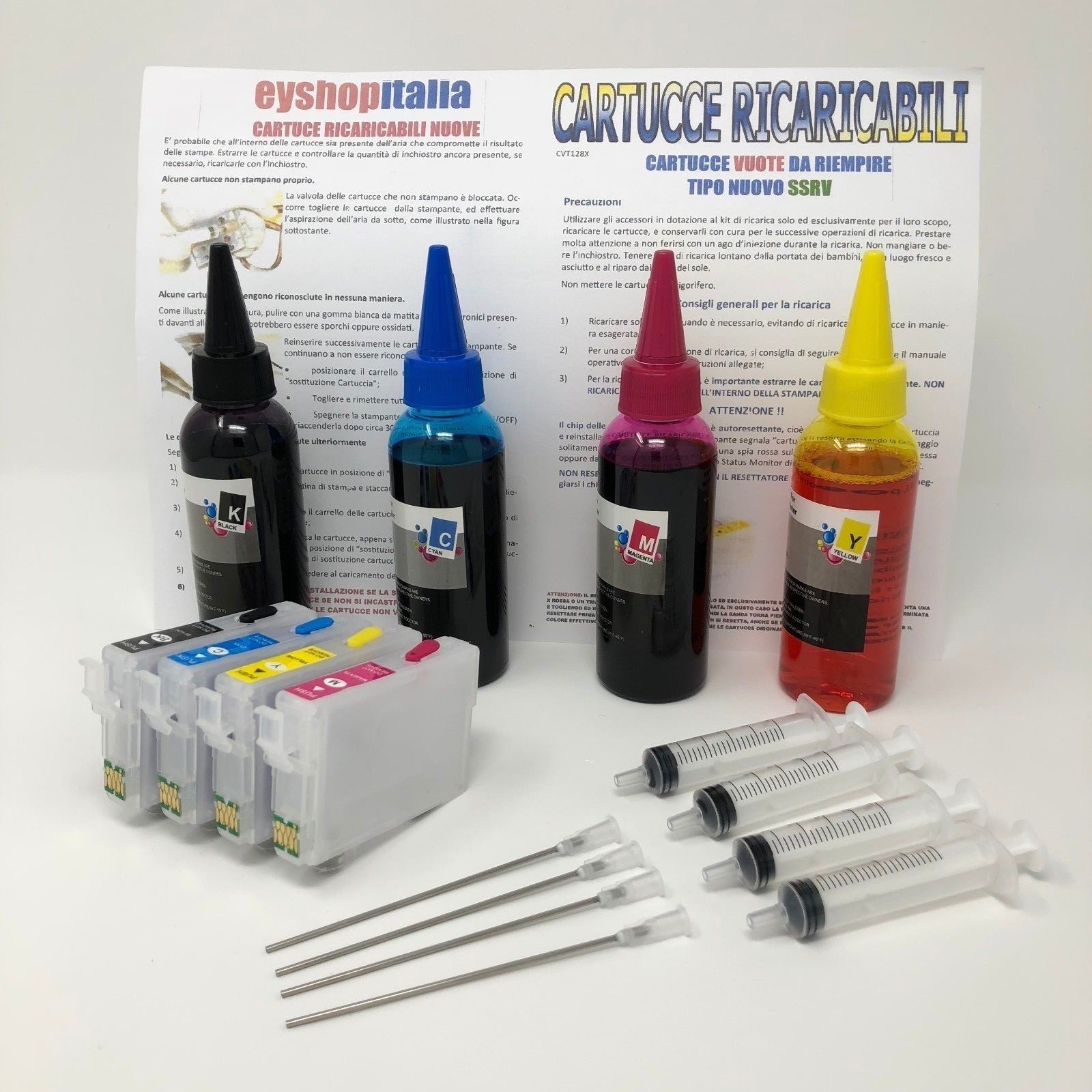 KIT CARTUCCE RICARICABILI + 400 ML PER EPSON  XP-255 XP-257 XP-352 XP-355 XP-452