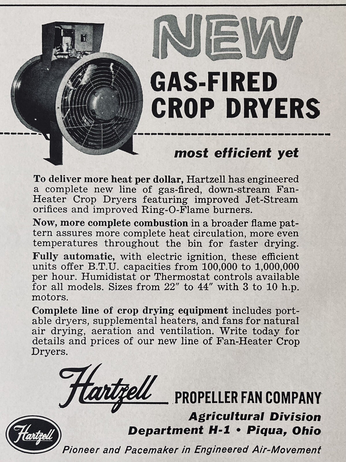1962 AD.(XH20)HARTZELL PROPELLER FAN CO. PIQUA, OHIO. GASFIRED CROP