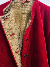 Look East Size Large Red Velvet Jacket Gold Floral Lining Asian Mandarin Collar