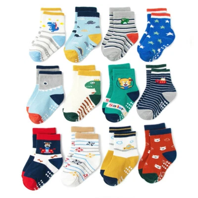 12er Pack Baby Kinder Socken Anti-Rutsch ABS Stoppersocken Baumwolle 1-3 Jahre
