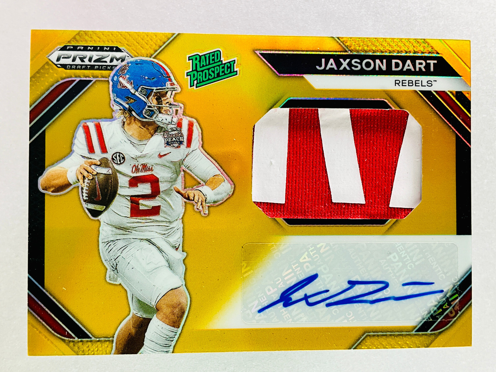 2024 Prizm Draft Jaxson Dart RC Patch Prospect Auto Gold /10 Ole Miss