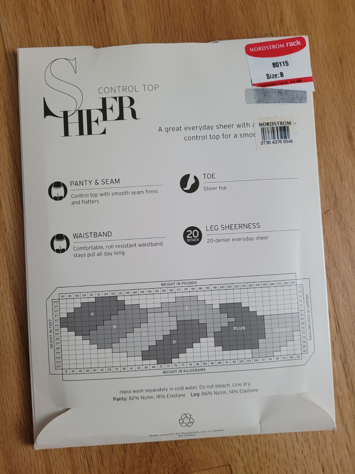 Nordstrom Control Top Sheers Style 2002 Almost Black 20 Denier Size B