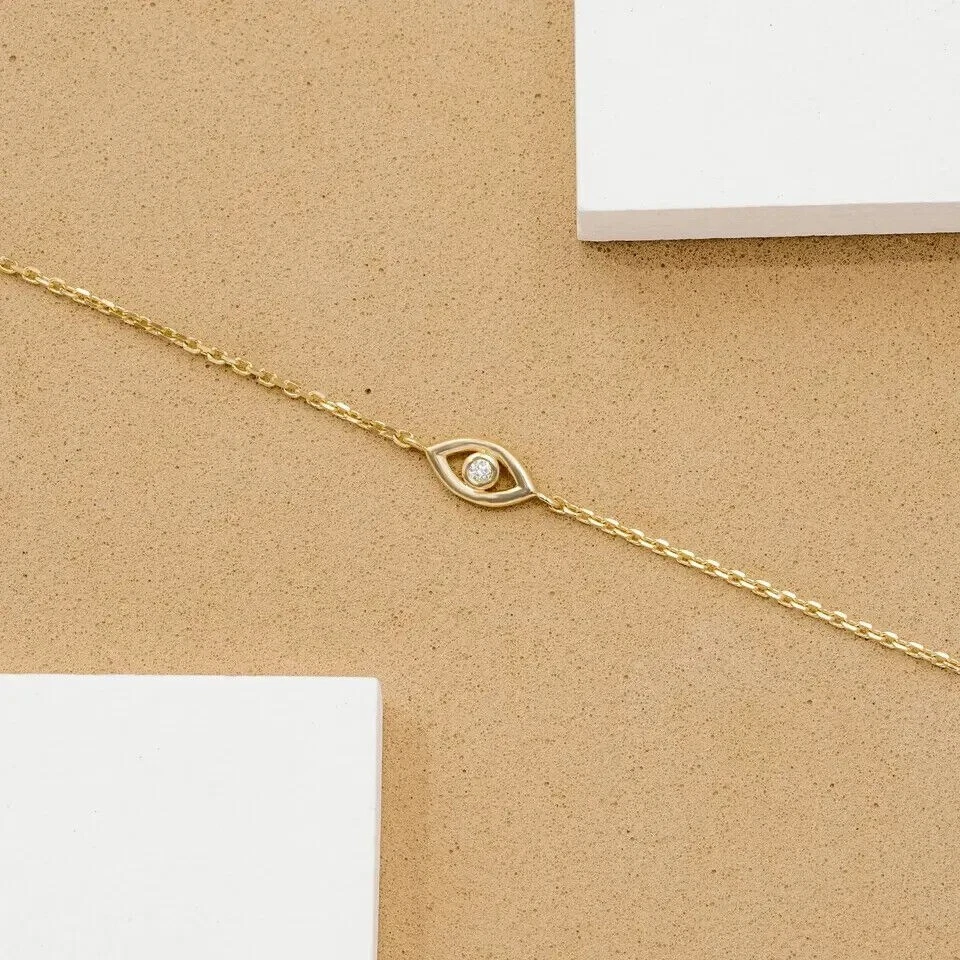 Evil Eye Chain Bracelet 0.10CT Round Natural Diamond For Women Gift 14k Gold - Image 3 of 4