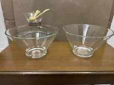 Anchor Hocking Clear Glass Chip And Dip Set With Holder & Extra Bowl With Spoons