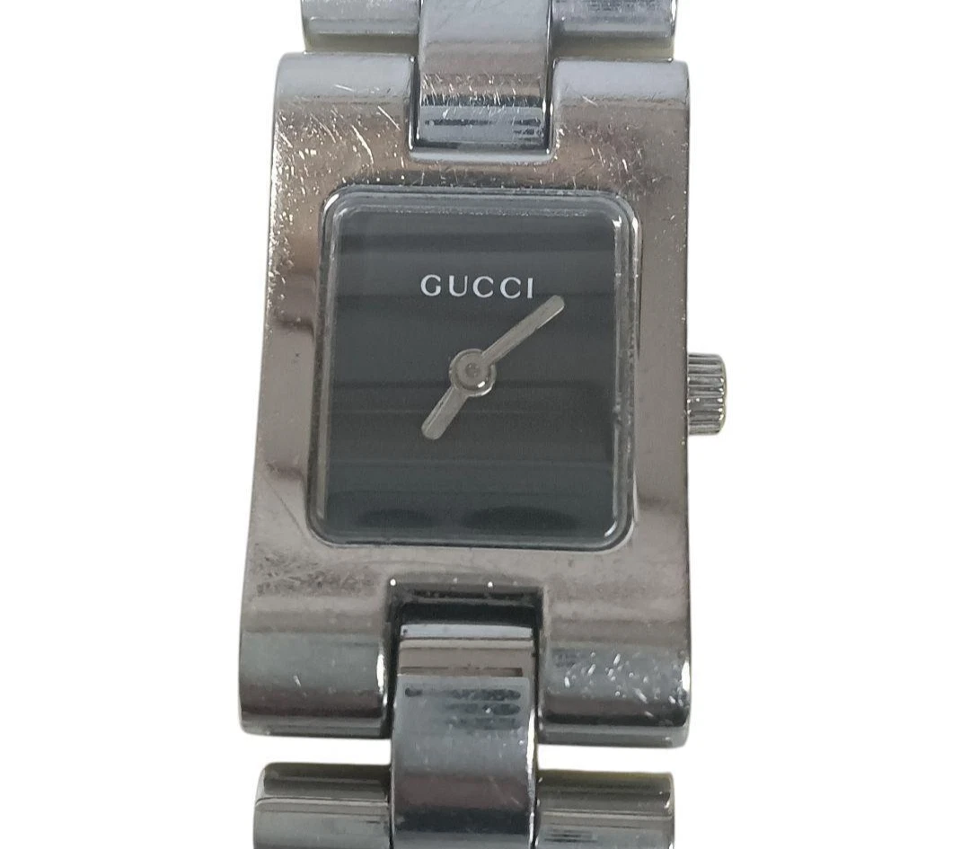 Montre Femme GUCCI 2305L Quartz Noir X Cadran Argent Carré Vintage Du Japon