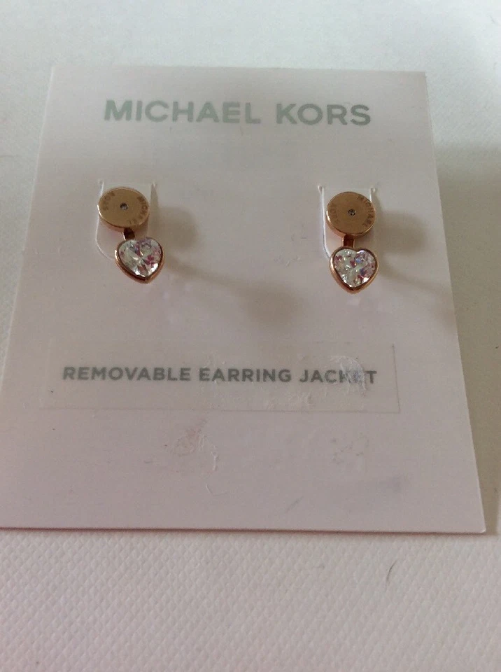 $55 MICHAEL KORS Modern Brilliance Rose Goldtone Heart Stud Jacket Earring #28 - Image 3 of 4