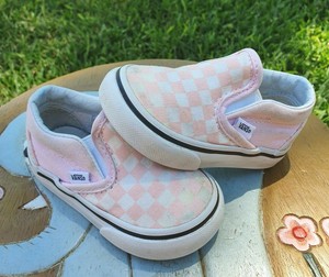 toddler checkerboard vans pink