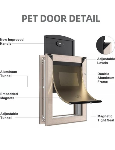 Weatherproof Large Dog Door for Large Dogs Telescoping Tunnel Aluminum Frame - Picture 3 of 13