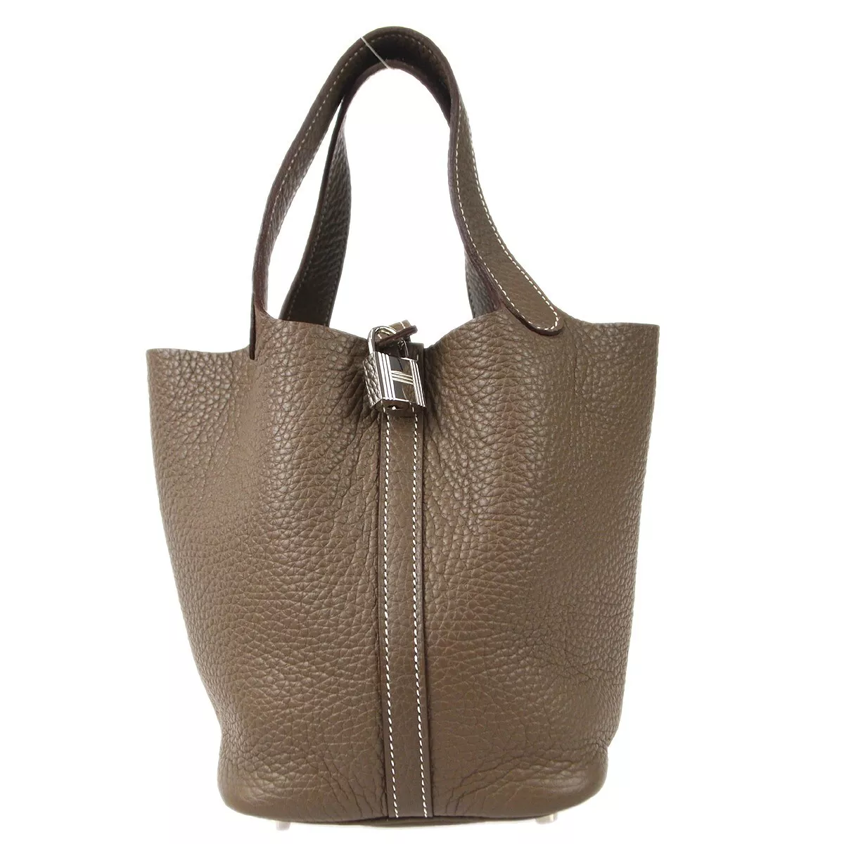 Hermes Picotin Lock PM Handbag Purse Etoupe Gray Taurillon Clemence VP P 78277