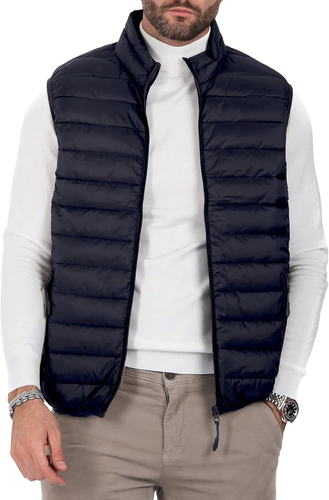Men'S Puffer Vest Outerwear Winter Warm Sleeveless Jacket Zipper Quilted Puffy V