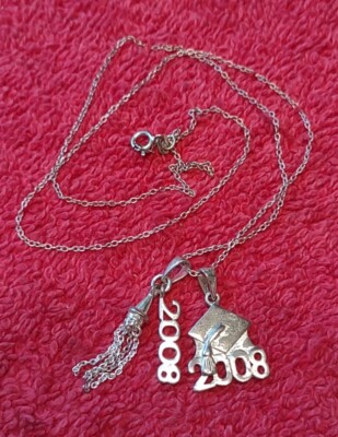 2008 Sterlingsilber 18'' Graduierung Charm Halskette 925 TH Mörserbrett Quaste