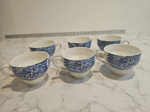 Vintage 1975 Liberty Blue 3.5" Teacup Historic -Set of 6