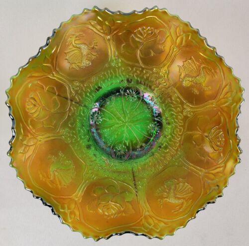 Fenton Rare Gold Dragon and Lotus Carnival Glass Bowl 9"