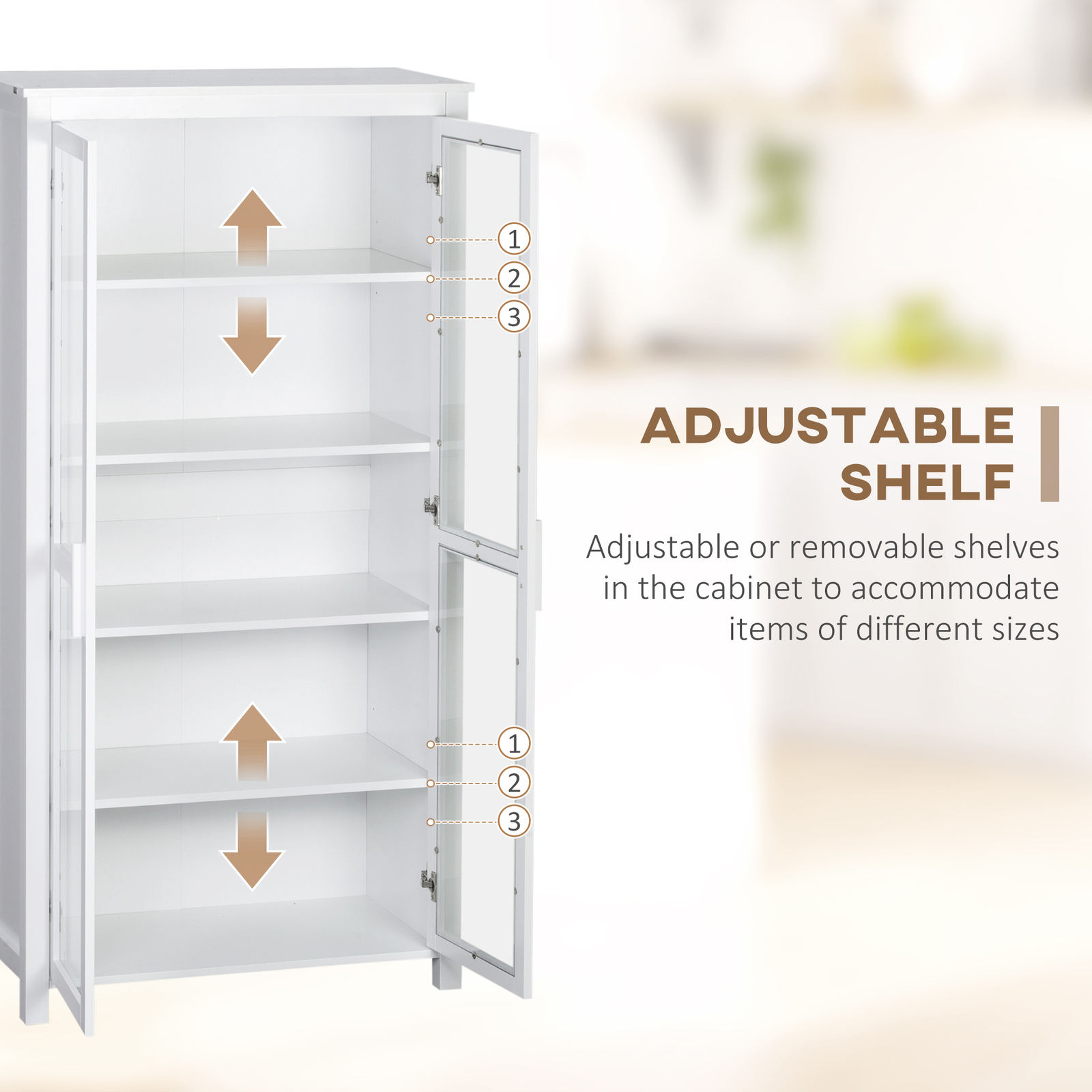 Modern Kitchen Pantry, 5-tier Storage Cabinet w/ Adjustable Shelves, White