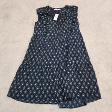 Loft Tall Floral Ruffle Tie Neck Dress Blue Sz XS