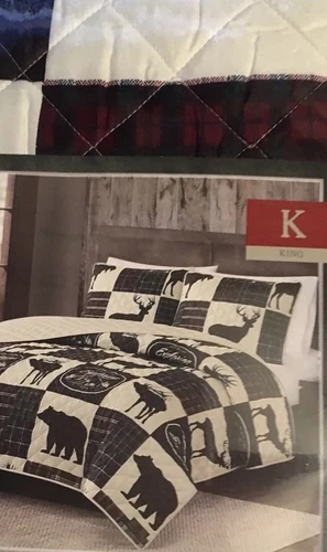 MOSSY OAK PATCHWORK STYLE Bears Moose Deer KING SIZE QUILT 3 PIECE SET NWT