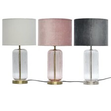 Modern Ribbed Glass 49cm Table Lamp or Bedside Light with Matching Fabric Shade