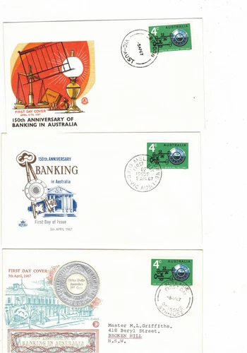 Australia 1967 4c Banking on FDCs,cds CROYDON Vic etc   (3 Covers)