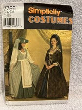 Simplicity 7756 Medieval Renaissance Tudor Dress Costume Sewing Pattern Size D