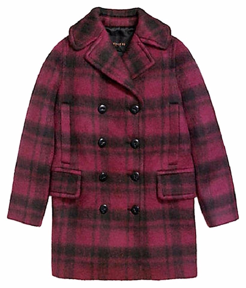 NWT coach red plaid long pea coat size xs MSRP $675 | eBay