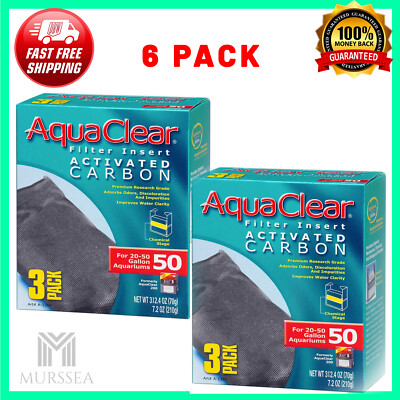 AquaClear 50 Activated Carbon Inserts, Aquarium Filter Replacement Media, 6-Pack