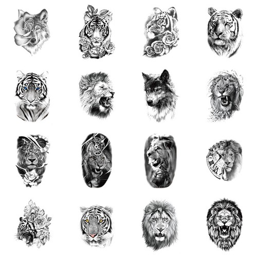 Women Men Lion Transfer Tattoo Tiger Animals Fake Sticker Temporary Tattoo Wolf。 - Picture 4 of 28