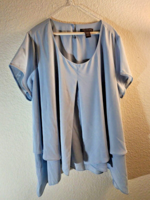Kate&Mallory 3X Baby Bue Chiffon Loose Layered Top Blouse