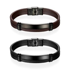 Mens Stainless Steel Magnetic Clasp Leather Bangle Cuff Bracelet 7.5-8.5"
