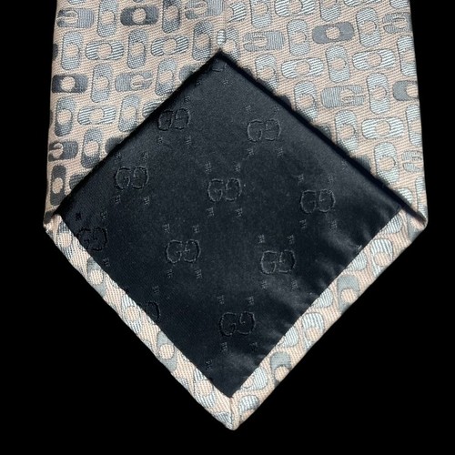 Gucci Tie Hardware G Mark Silk Cotton Beige Silver Men Made in Italy - Picture 7 of 8