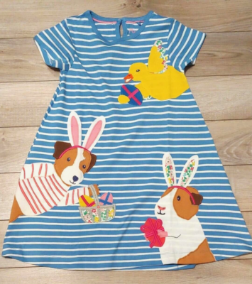 mini boden easter bunny dress Mini Boden Heirloom Bunny Dress Long Sleeve Sz 5-6Y Blue Peter Pan Collar Easter