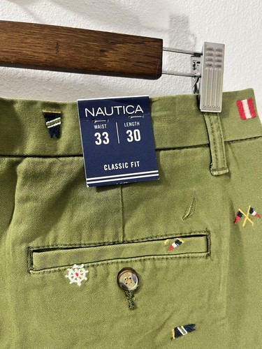 Nautica Men's Green Classic-Fit Stretch Embroidered Flag Chino Pants Size 33x30 - Picture 7 of 11