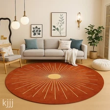 Sunburst Design Orange Round Mat Velvet material Washable Rugs Area Rugs for Liv