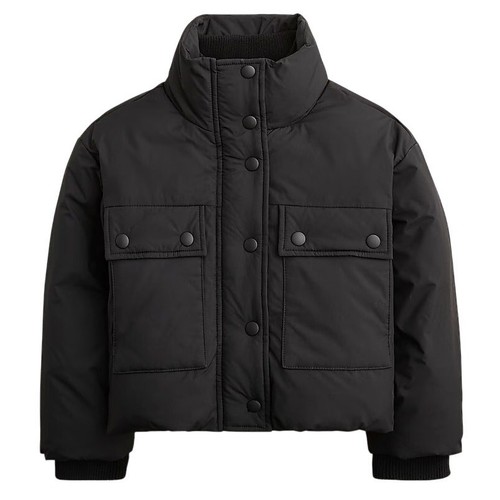 J Crewcuts Kids XXL 14-15 Black Zip Puffer Coat Outdoor Fall Winter Cropped