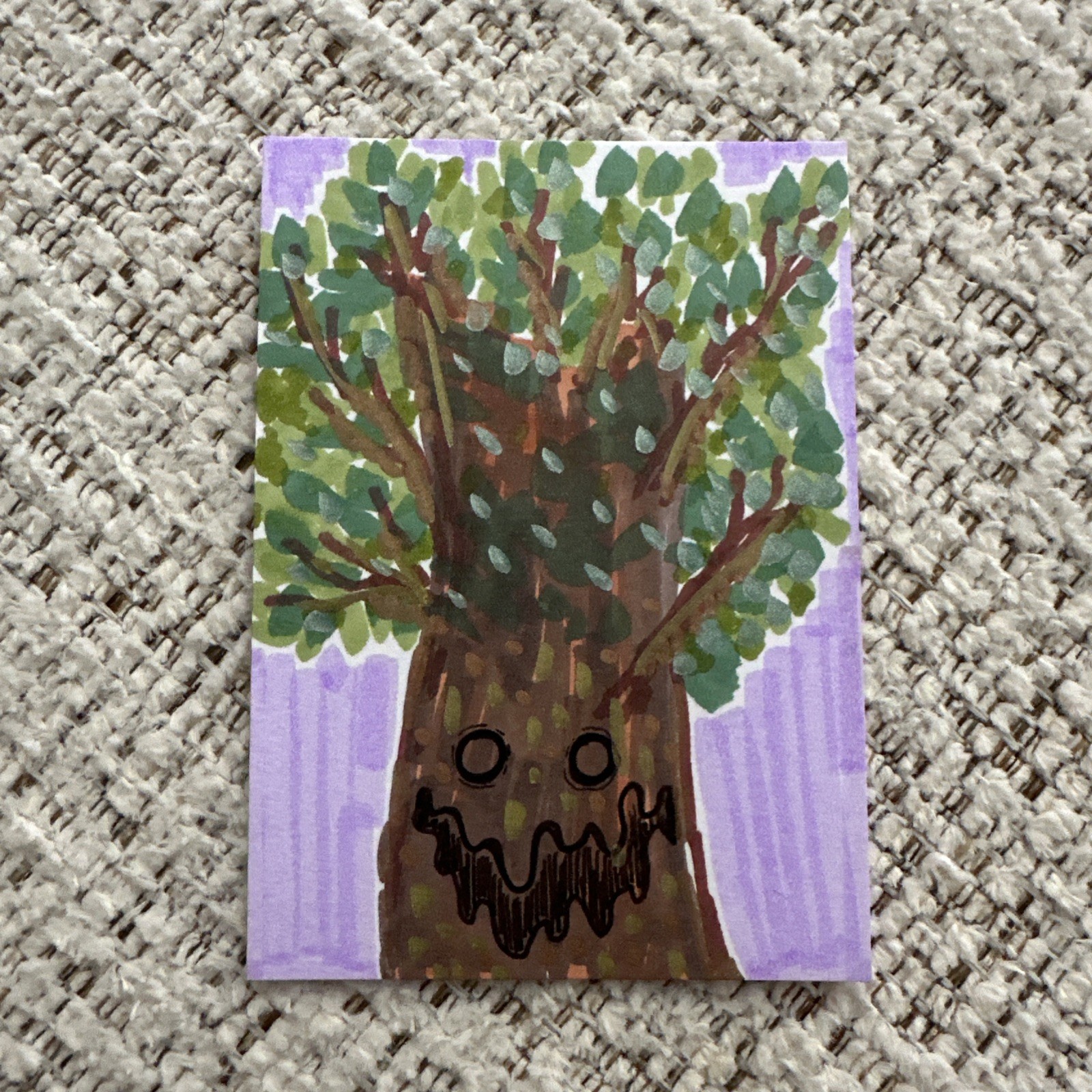 Original Art Card ACEO Mixed Media 2.5 in x 3.5 in Signed OOAK Tree Whimsical