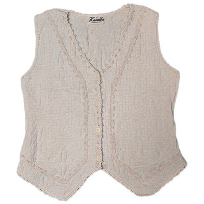 GL Karella Cotton Knit Vest Women Size M Cream Good Textured Crochet Trim (U)